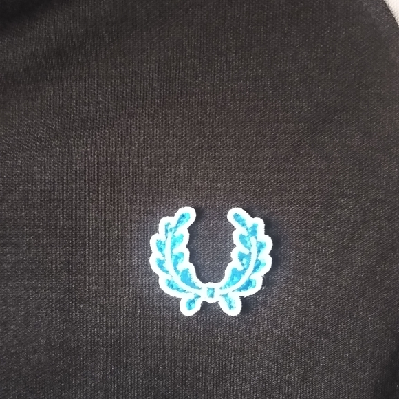 Fred Perry Full Zip Track Jacket Black & Gray Men's Small Mock Neck Blue Stripes - Picture 2 of 7